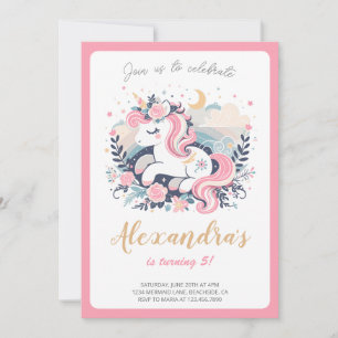 Unicorn Girl Magical Pastel Pink Birthday Party Invitation