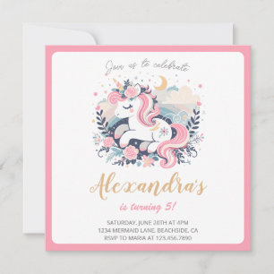 Unicorn Girl Magical Pastel Pink Birthday Party Invitation