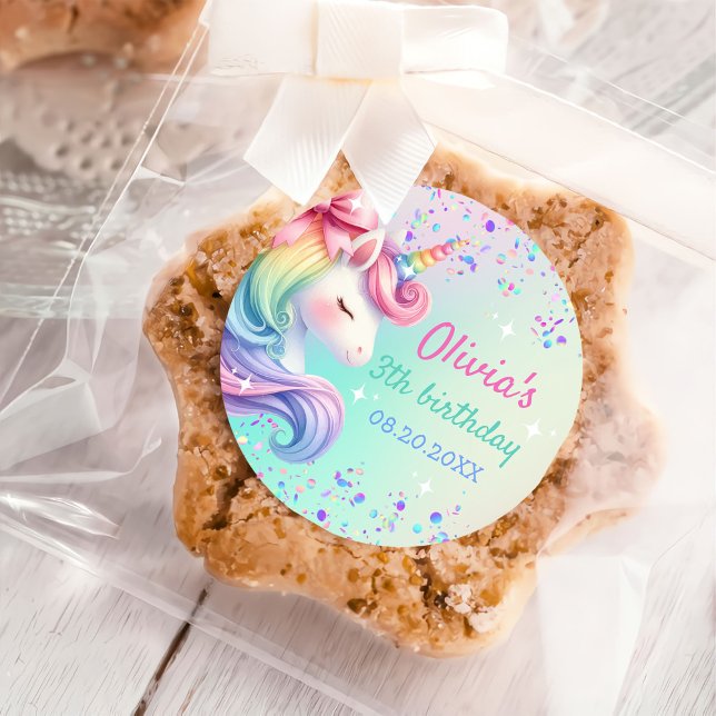 Unicorn Girl Magical Pastel Rainbow Birthday Classic Round Sticker (Creator Uploaded)