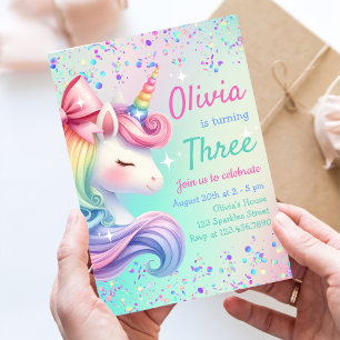 Unicorn Girl Magical Pastel Rainbow Birthday Invitation