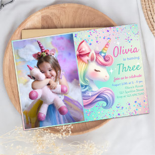 Unicorn Girl Magical Pastel Rainbow Birthday Photo Invitation
