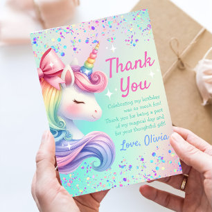 Unicorn Girl Magical Pastel Rainbow Birthday Thank You Card