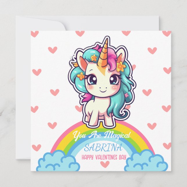 Unicorn Girl Name Valentine's Day Holiday Card (Front)