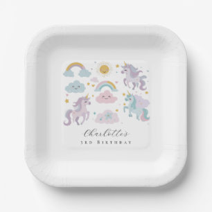 Unicorn Girl Pastel Birthday Party Paper Plates