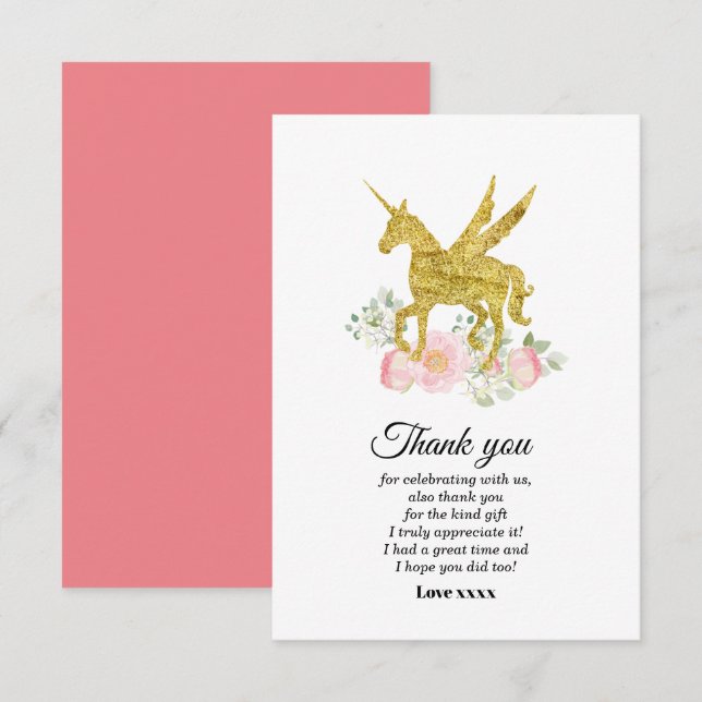 unicorn girl thank you card (Front/Back)