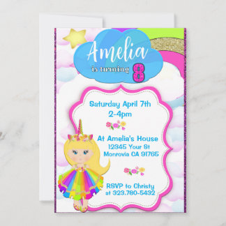Unicorn girls birthday party invitation-invite invitation