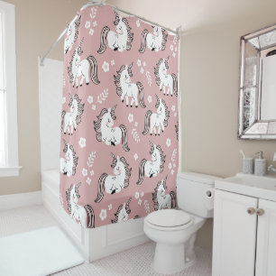 Unicorn Girls Cartoon Floral Background Pattern Shower Curtain