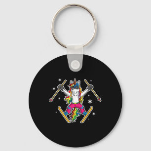 Unicorn Girls Cute Skiing Ski Team Coach Instructo Key Ring
