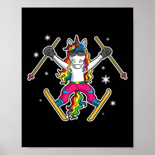 Unicorn Girls Cute Skiing Ski Team Coach Instructo Poster