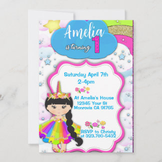 Unicorn girls First birthday party invitation
