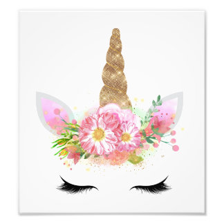 Unicorn Girls Nursery Art Print Gold Glitter