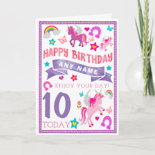 Unicorn Girls Personalised Birthday Card