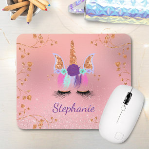 Unicorn Girly Blush Pink Glitter Rose Gold Mouse Mat