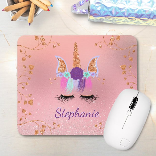 Unicorn Girly Blush Pink Glitter Rose Gold Mouse Mat (Creator Uploaded)