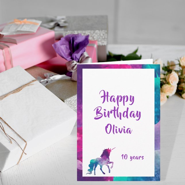 Unicorn girly fantasy pink purple 10th birthday card (Creator Uploaded)