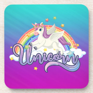 Unicorn Girly For Her Girls Rainbow Ombre Beverage Coaster