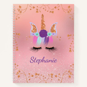 Unicorn Girly Pink Sparkle Glitter Rose Gold Notebook