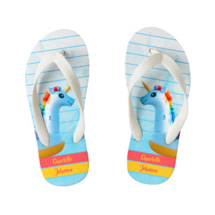 Unicorn Girly Pink Yellow Blue Water Name Kid's Flip Flops