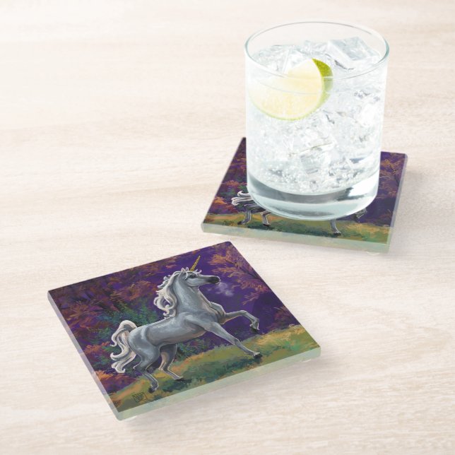 Unicorn Glade Art Glass Coaster (Angled)