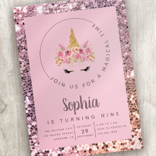 Unicorn Glitter Birthday Party Invitation