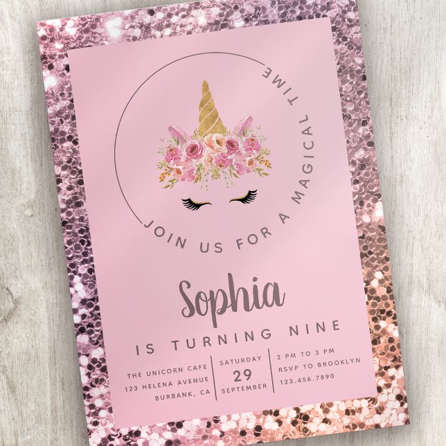 Unicorn Glitter Birthday Party Invitation (Creator Uploaded)