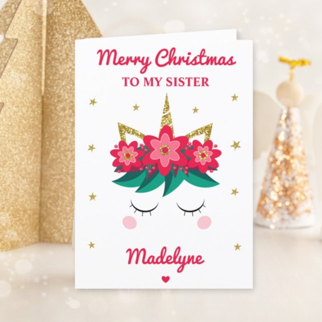 Unicorn Glitter Christmas For Sister Holiday Card (Creator Uploaded)