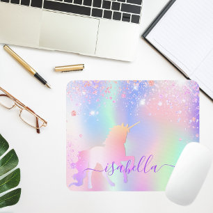 Unicorn glitter dust pink rose gold rainbow  mouse mat