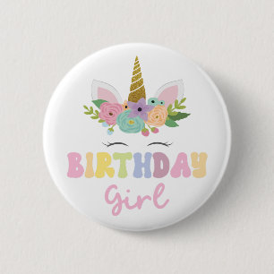 Unicorn Glitter Flower Rainbow Birthday Girl Party 6 Cm Round Badge