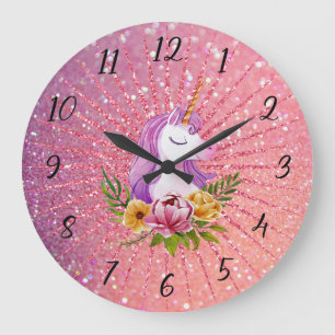 Unicorn Glitter Large Clock