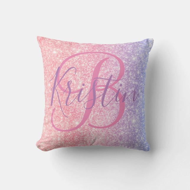 Unicorn Glitter Monogram Cushion (Front)