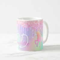Unicorn glitter pink holographic monogram name