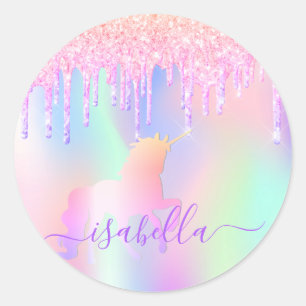 Unicorn glitter pink iridescent rose gold birthday classic round sticker