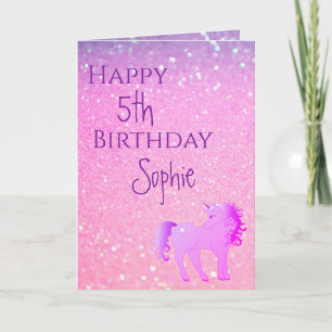 Unicorn Glitter Pink Purple Cute Girl Age Birthday Card