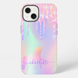 Unicorn glitter pink rose gold rainbow holographic iPhone 13 case