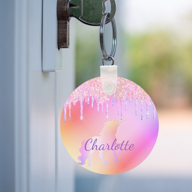Unicorn glitter rainbow monogram name holographic key ring (Creator Uploaded)