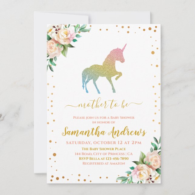 Unicorn Glitter Sillhouette Cute Baby Girl Shower Invitation (Front)