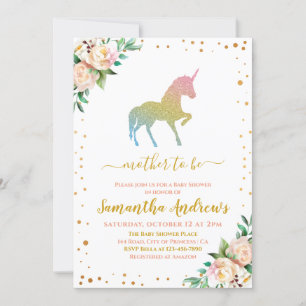 Unicorn Glitter Sillhouette Cute Baby Girl Shower Invitation