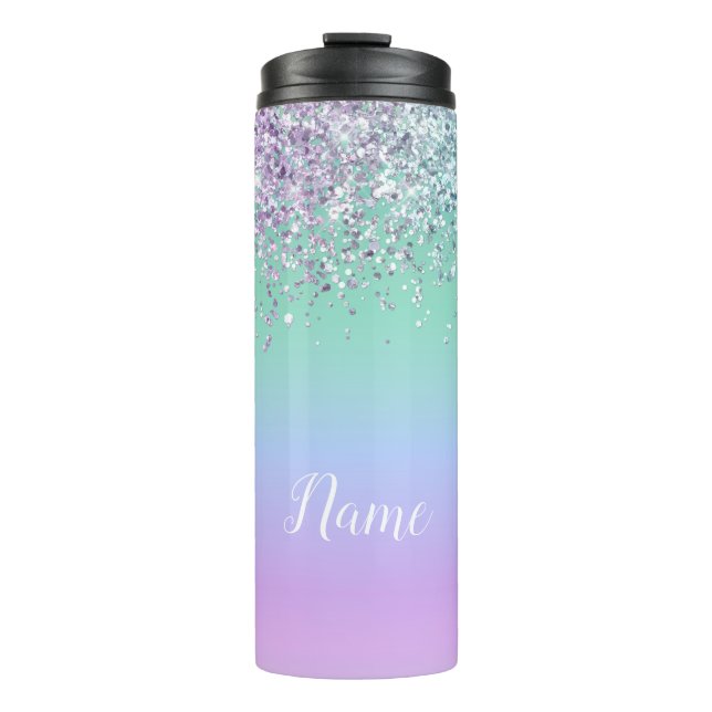 Unicorn Glitter Thermal Personalised Tumbler (Front)