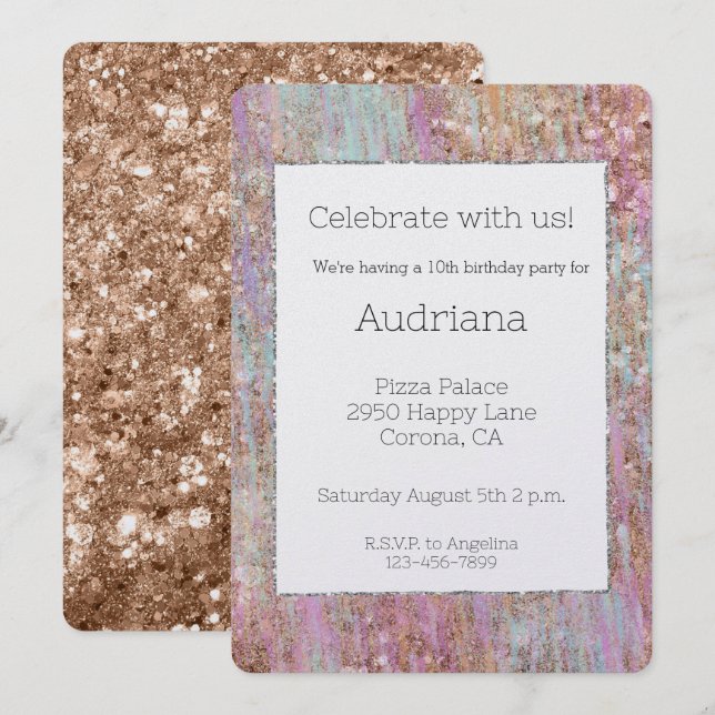 Unicorn Glitzy Rose Gold Glitter Sparkle Birthday Invitation (Front/Back)