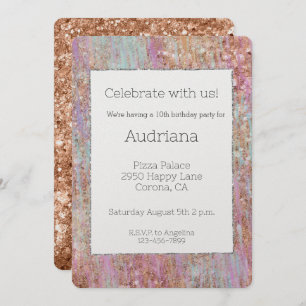 Unicorn Glitzy Rose Gold Glitter Sparkle Birthday Invitation