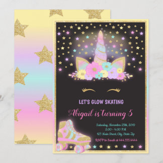 Unicorn Glow Roller Skating Invitation, Unicorn Invitation
