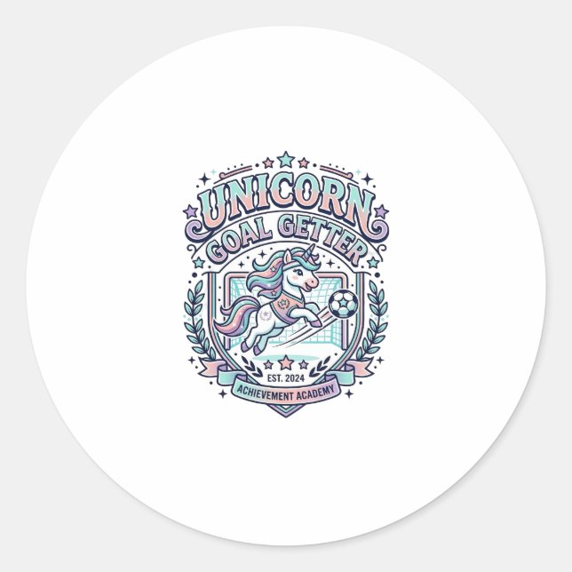 Unicorn Goal Getter Retro Style Graphic Tee Design Classic Round Sticker (Front)