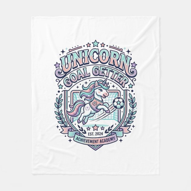 Unicorn Goal Getter Retro Style Graphic Tee Design Fleece Blanket (Front)