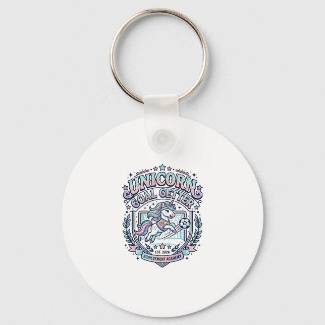 Unicorn Goal Getter Retro Style Graphic Tee Design Key Ring (Front)