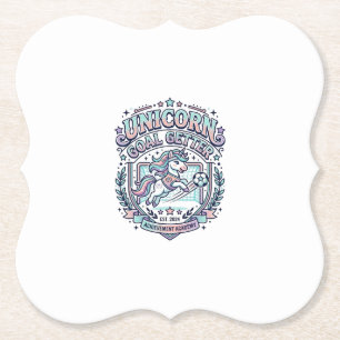 Unicorn Goal Getter Retro Style Graphic Tee Design Paper Coaster
