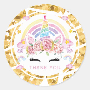 Unicorn Gold Birthday Thank you Classic Round Sticker