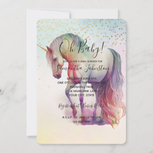Unicorn Gold Confetti Sparkle Baby Shower Invitation
