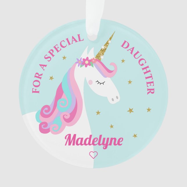 Unicorn Gold Glitter Daughter Christmas Ornament (Front)