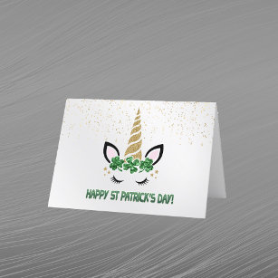 Unicorn Gold Green Shamrock St Patricks Day Holiday Card