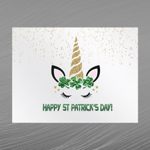Unicorn Gold Green Shamrock St Patricks Day Holiday Postcard